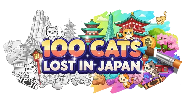 迷失在日本的 100 只猫：寻找并上色 | 100 Cats Lost in Japan Find & Color LOGO
