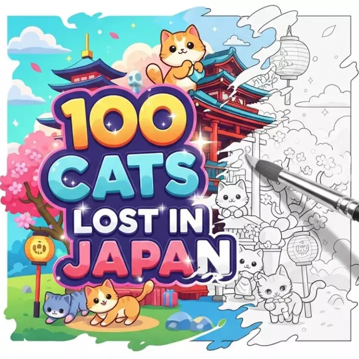 迷失在日本的 100 只猫：寻找并上色