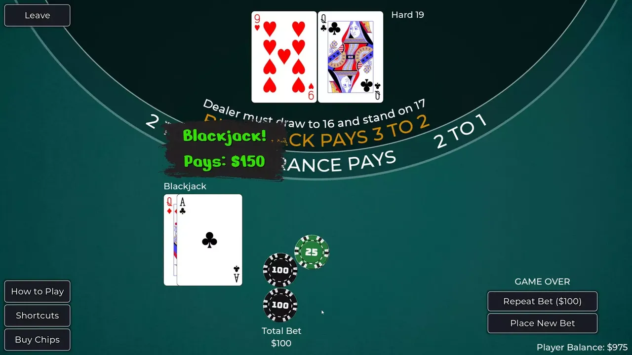 -Player vs. Dealer Blackjack-游戏截图-好玩游戏库