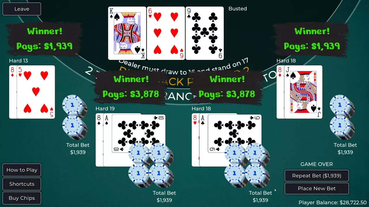 -Player vs. Dealer Blackjack-游戏截图-好玩游戏库